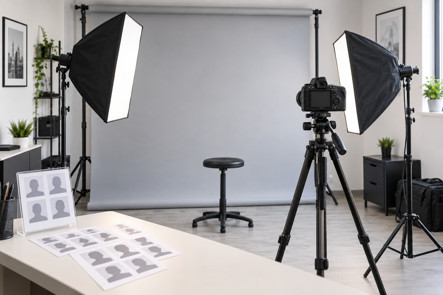 Ejemplo genérico de estudio preparado para fotos tamaño carnet